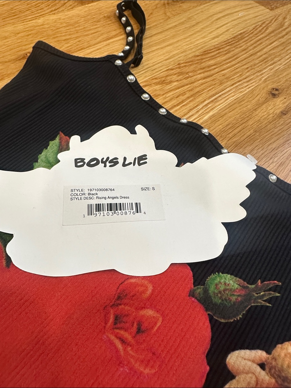 Boys Lie Black Ribbed Maxi Dress with Red Rose and Cherubs - Picture 2 of 7
